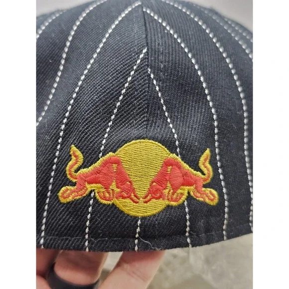 Red Bull New Era 59FIFTY Fitted Hat 7 1/2 Pinstripe Black Wool Cap MLB Style Hat